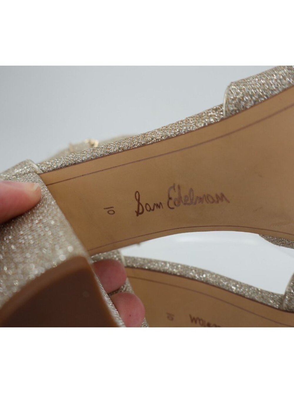 Sam Edelman Womens Yancy Heeled Ankle Strap Sandals Size 10 M Silver Shimmer - Picture 11 of 13